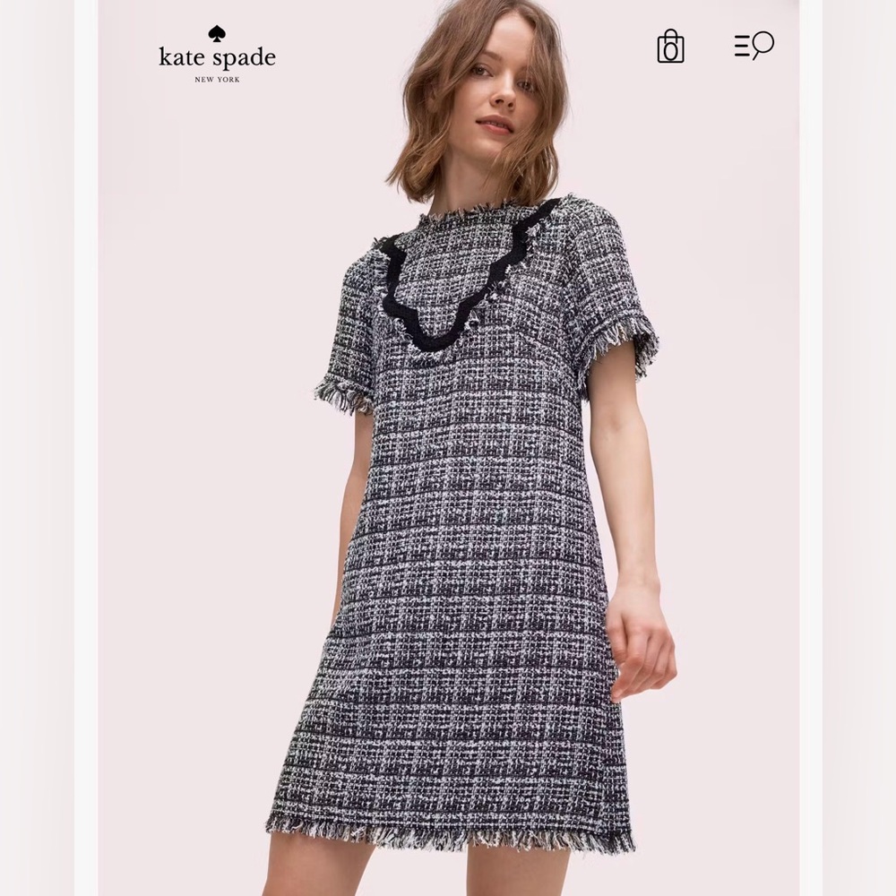 Kate Spade Bicolor Scallop Tweed Dress
